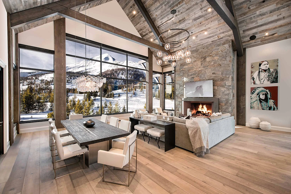 Chic modern rustic house design featuring open spaces and organic textures